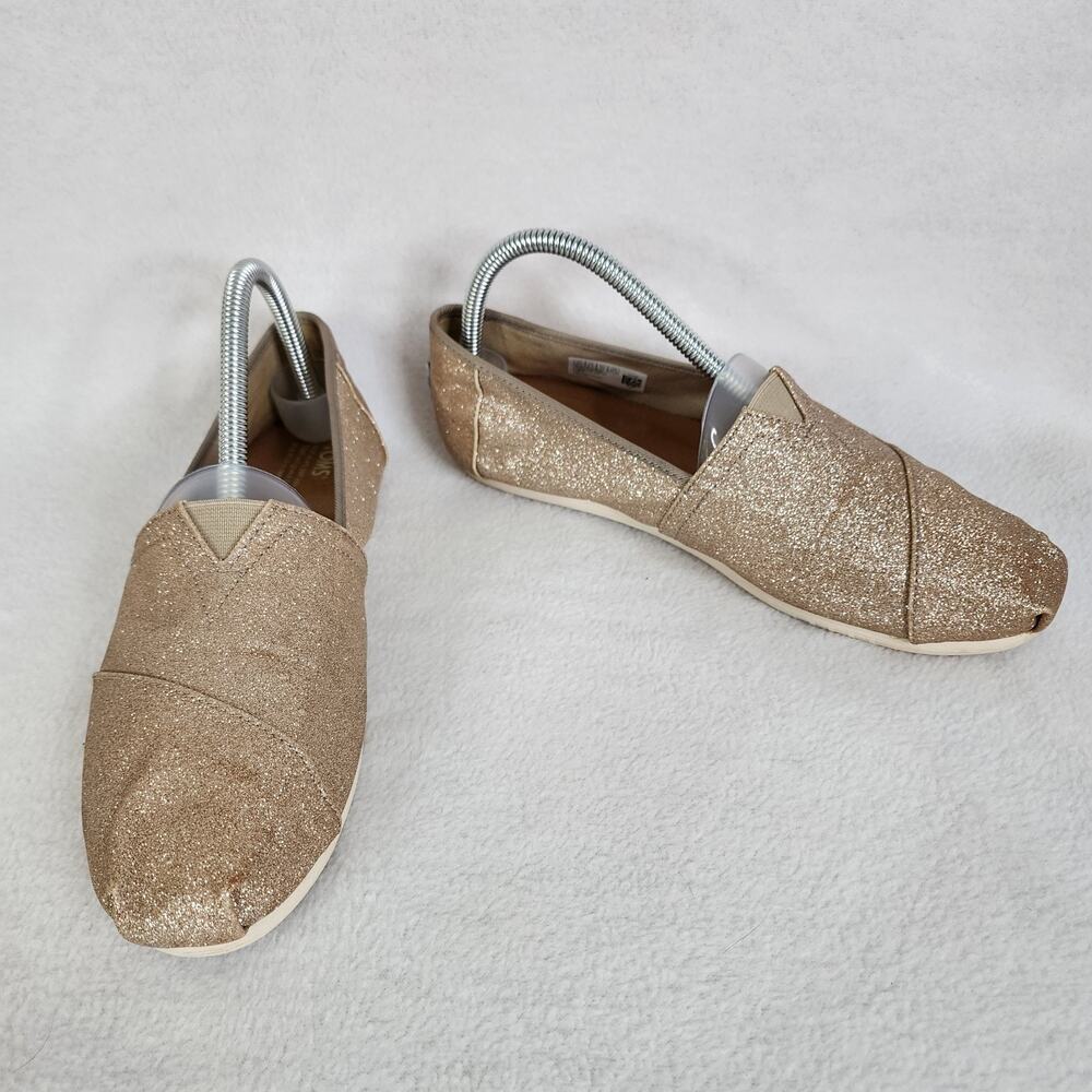 TOMS Alpargatas Rose Gold Champagne Glitter Flat Slip On Shoe Women’s Size 8.5